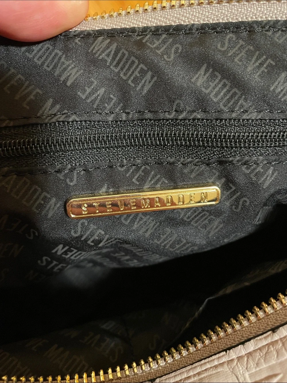 Steve Madden embossed logo crossbody bag beige long adjustable strap